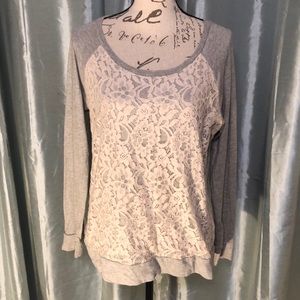 Lauren Conrad Gray Sweatshirt with Lace Front